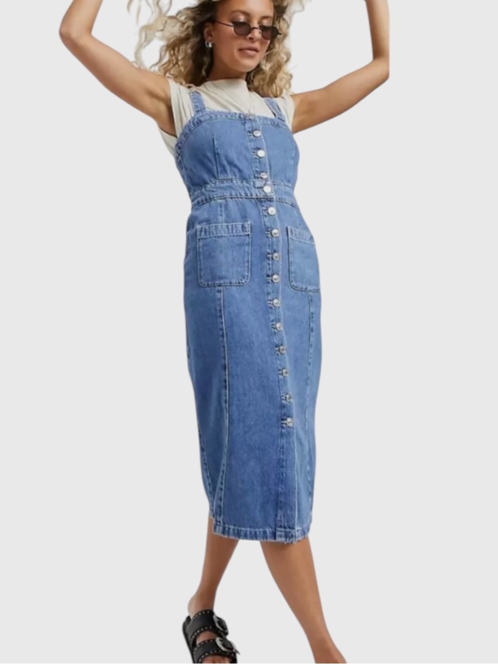 AllSaints Elsie Denim Button Front Midi Dress Size 2 Fits 0 Cotton 90s Retro